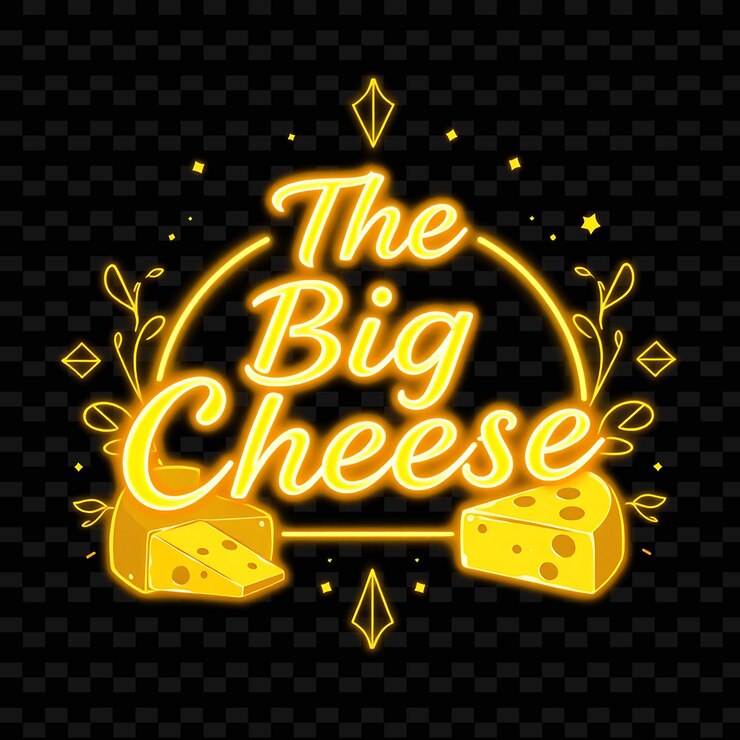 PSD neon el gran queso el texto brilla con amarillo eléctrico y oro rodeado de neon tipografía deliciosa designe