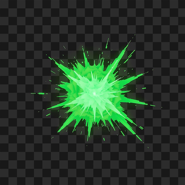 Neon Green Energy Explosion Effect with Glowing Burst on Transparent Background for FX Design PNG
