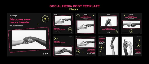 PSD neon instagram posta coleção para novas tendências online