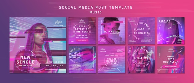 Neon Instagram posts Sammlung für Musik mit Künstler