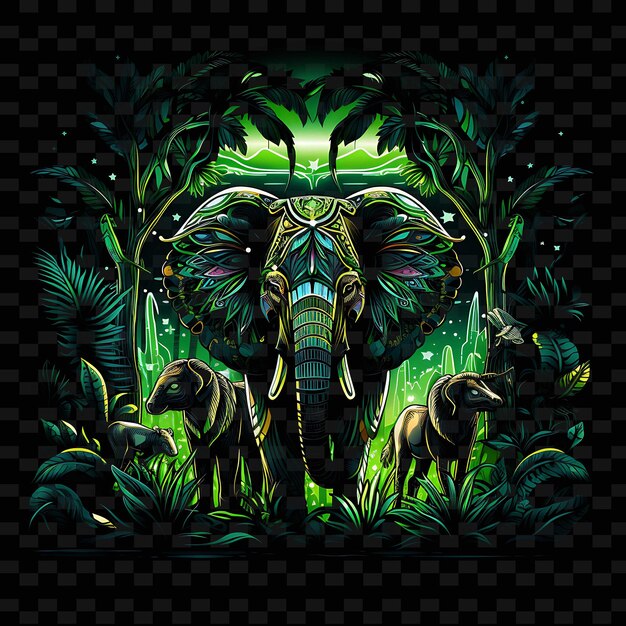 PSD neon jungle adventure lignes sur le thème de la jungle animaux exotiques tro png y2k formes transparent light arts