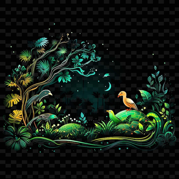PSD neon jungle aventura líneas temáticas de la selva animales exóticos forma de tro y2k colecciones de arte de luz de neón
