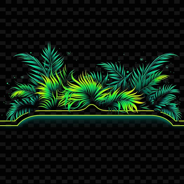 PSD neon jungle borderline design lignes néon style plan tropical png formes y2k transparent light arts