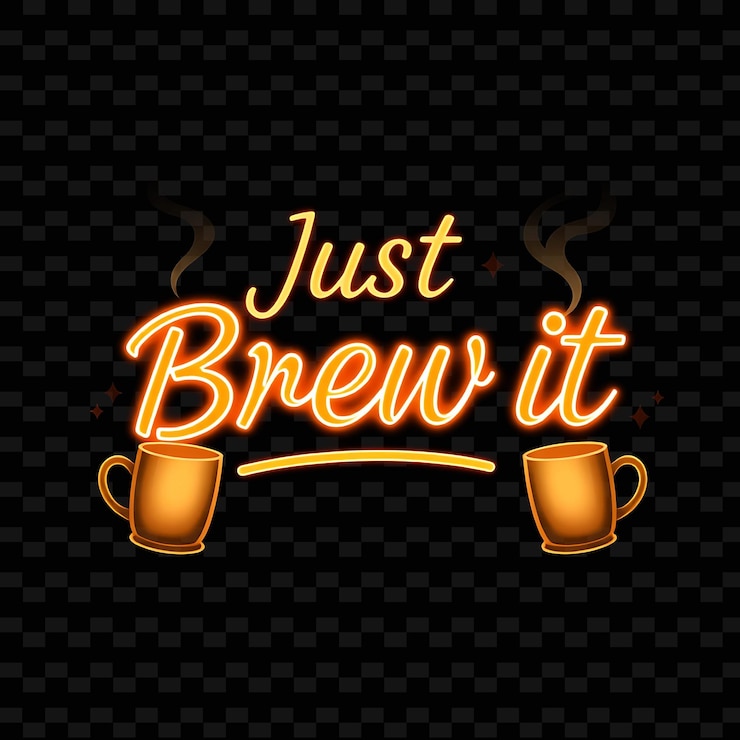 PSD neon just brew it el texto brilla en marrón rico y beige con un brillante diseño tipográfico de neón delicioso