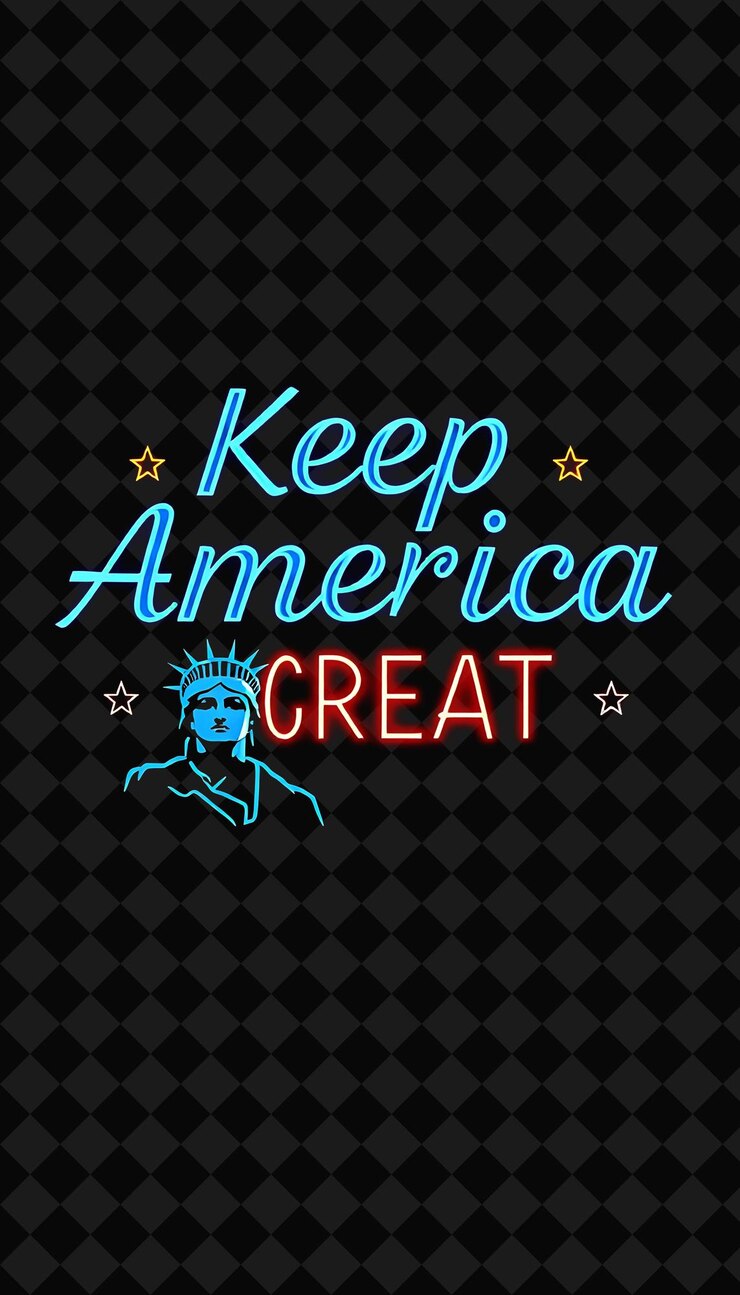 PSD neon keep america great texto en azul eléctrico y rojo brillante con un contorno brillante ameri clásico