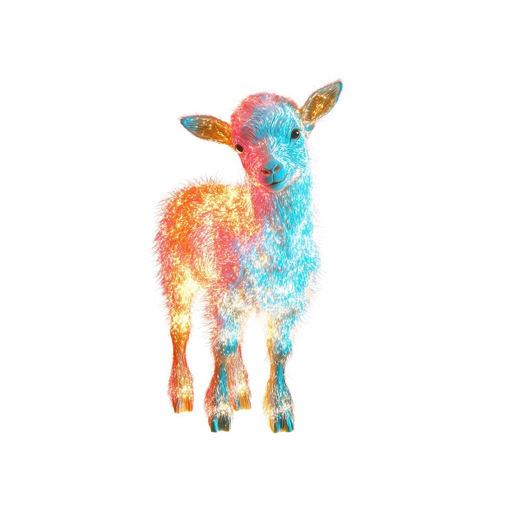 PSD neon lamb arte digitale vibrante di una giovane pecora