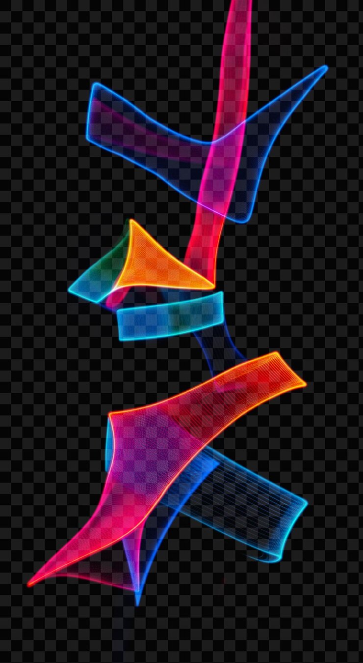 PSD neon lines forming an abstract shape on transparent background