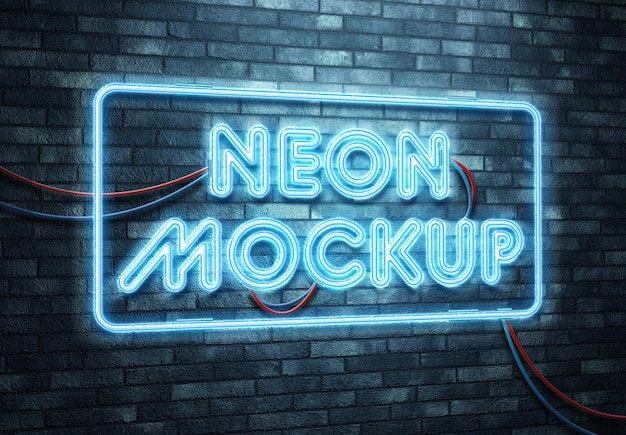 PSD neon-logo reflektiert auf nassem boden mockup