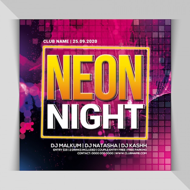 Neon nacht party flyer