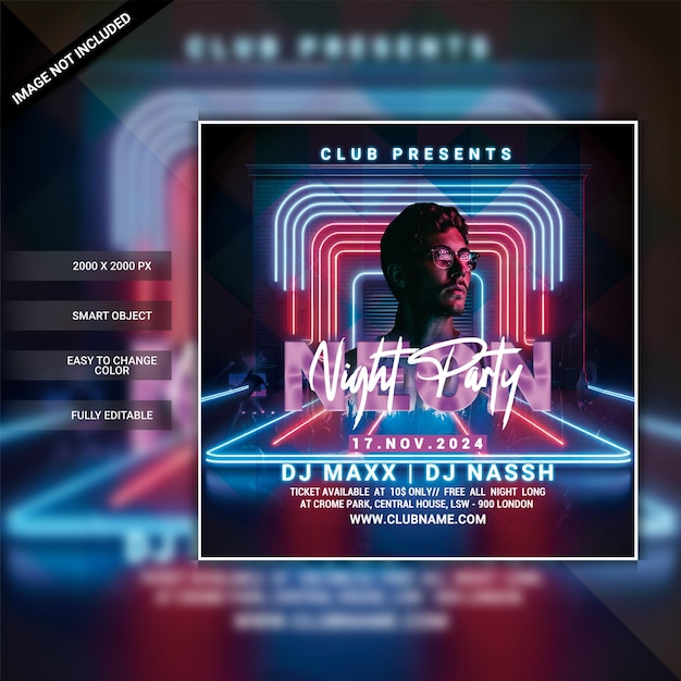 PSD neon-nacht-party-flyer