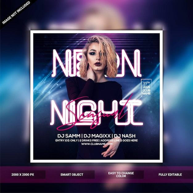 Neon-nachtclub-party-flyer-vorlage