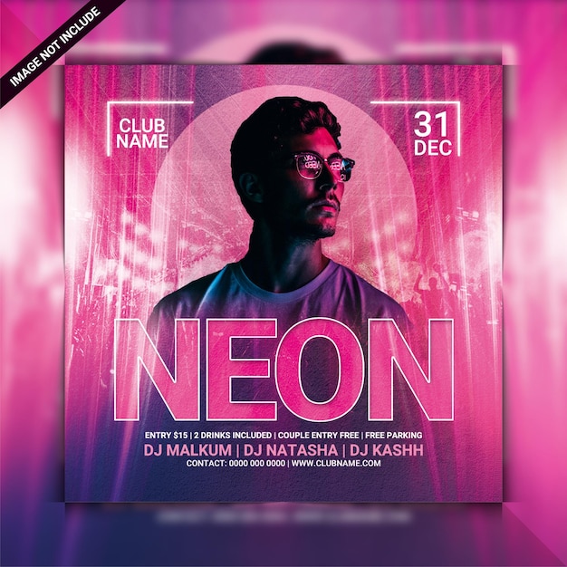 Neon night party flyer vorlage