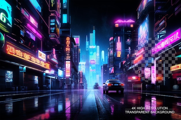 PSD neon noir cityscape imaginez une ville futuriste baignée de néons arrière-plan transparent