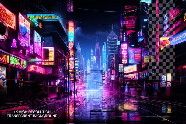 PSD neon noir cityscape imaginez une ville futuriste baignée de néons fond transparent