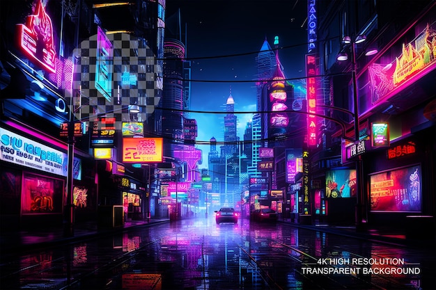 PSD neon noir cityscape stellen sie sich eine futuristische stadt vor, die in neonlichtern gebadet ist.