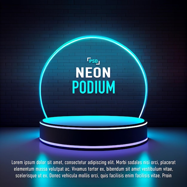 Neon-Podium oder Plattform für die Produktpräsentation mit futuristischer Szene-PSD-Vorlage