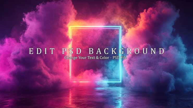 PSD neon portal through colorful clouds