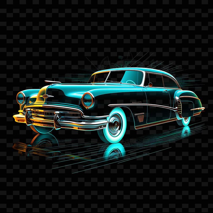 PSD neon retro carretro car linesvintage automobile illustration png y2k formas transparente light arts
