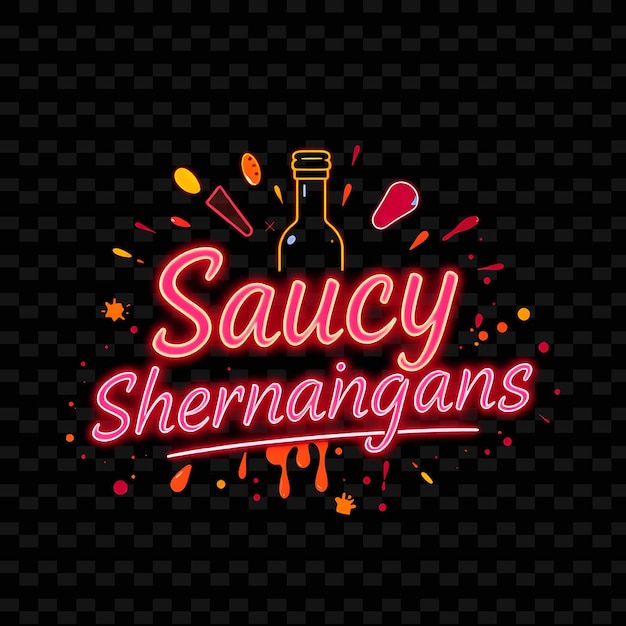Neon Saucy Shenanigans El texto brilla con rojo eléctrico y rosa caliente Surr Neon Yummy Tipografía Diseño