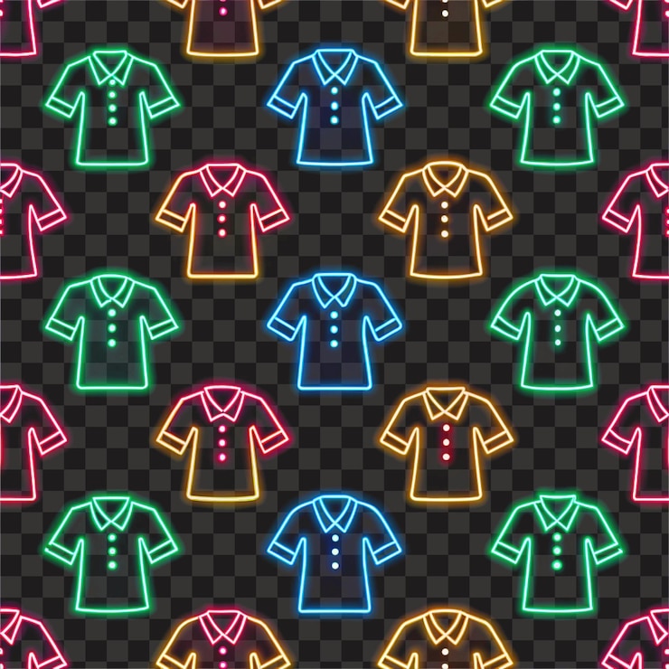 PSD neon shirt designs with glowing effect pattern isolated transparent background png