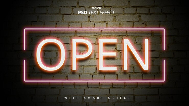 PSD neon sign 3d text effect editable template design