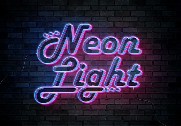 Neon-Texteffekt auf Mauer mit Drähten Mockup