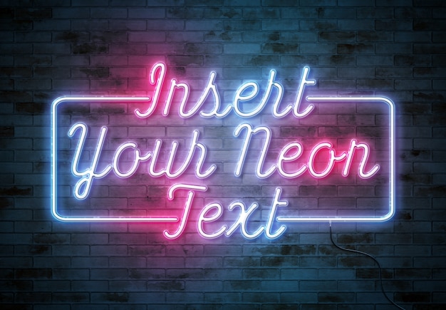 PSD neon-texteffekt auf mauer mit drähten mockup