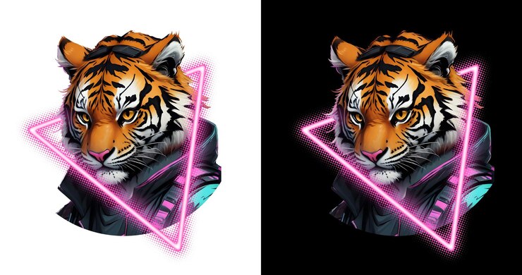 PSD neon tigress modern futuristic slogan t shirt design clipart sticker design dtf