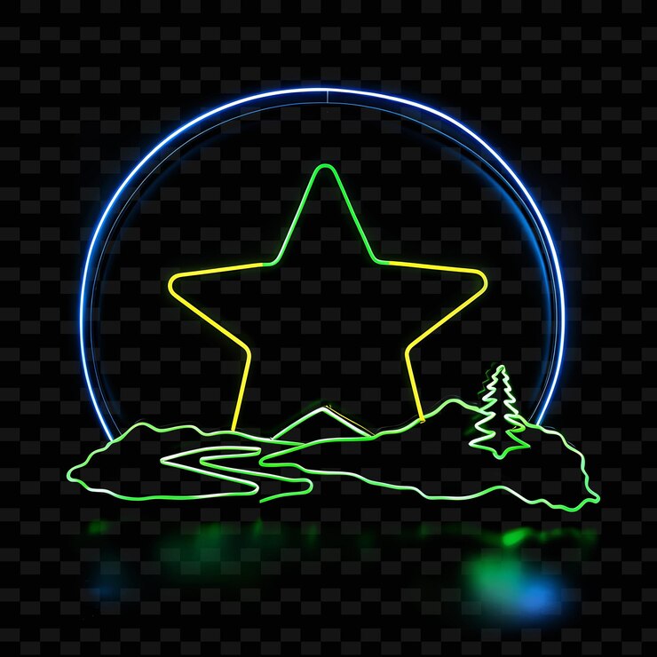 PSD neón vibrante llanuras del piamonte dentro de una silueta paisaje de estrellas ilustración diseño de paisajes de la naturaleza