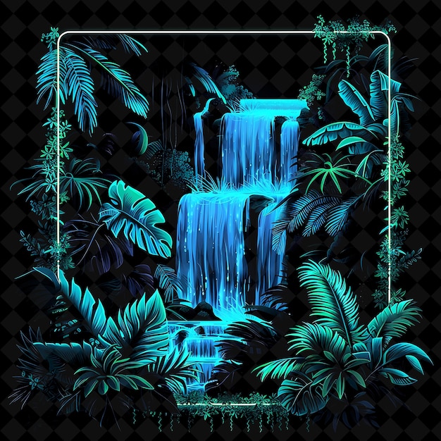 PSD neon waterfall oasis arcane frame com cascadas cascadas neon color frame colecção de arte y2k