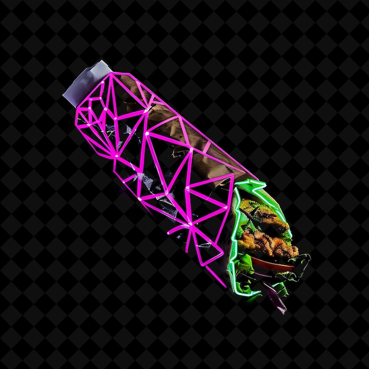 PSD neonové kubistické vzory kuřecí shawarma ve značkové recyklovatelné png neon food decor y2k kolekci