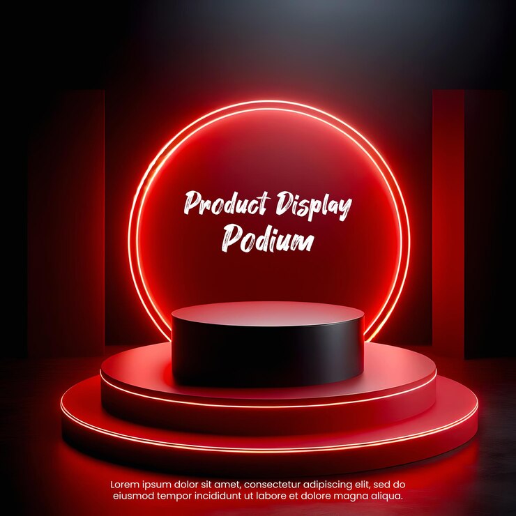 PSD neonrotlichtpodium 3d-bühnenhintergrund für die produktvorführung