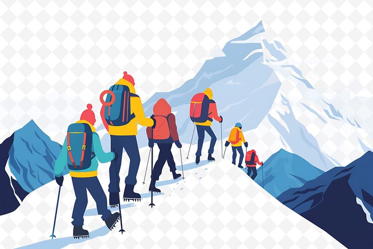PSD nepalese mountaineers climbing mount everest design is adven illustration cutural landscape view