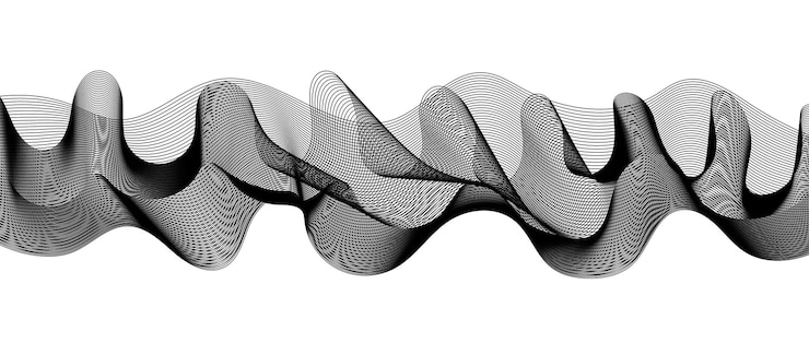 PSD neri nastri ondulati astratti fatti di linee ondulate nere e linee curve vortici e curve design tem