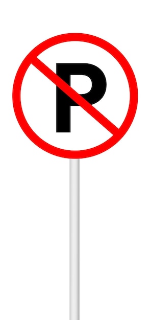 Nessun cartello di parcheggio su uno sfondo bianco con un palo bianco Adatto per la regolamentazione del traffico e la sicurezza stradale
