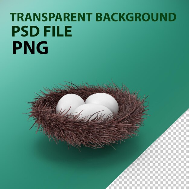 PSD nest avec 3 œufs blancs png