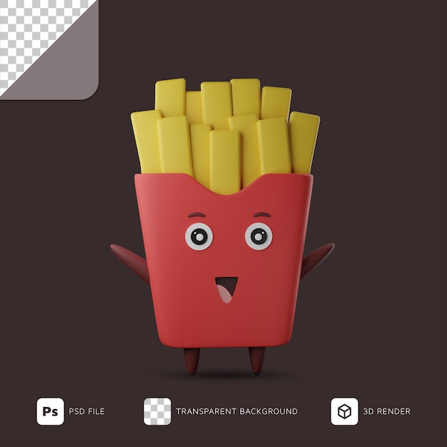 Nette glückliche Pommes frites 3D-Illustration