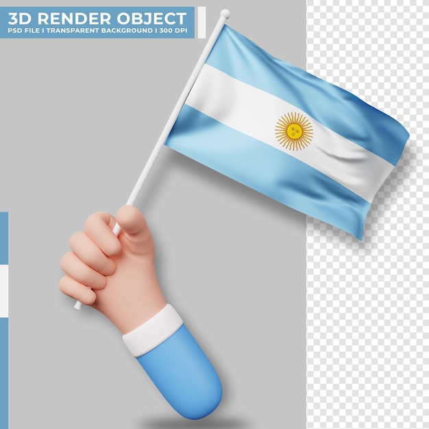 Nette illustration der hand, die argentinien-flagge hält. unabhängigkeitstag argentiniens. länderflagge.