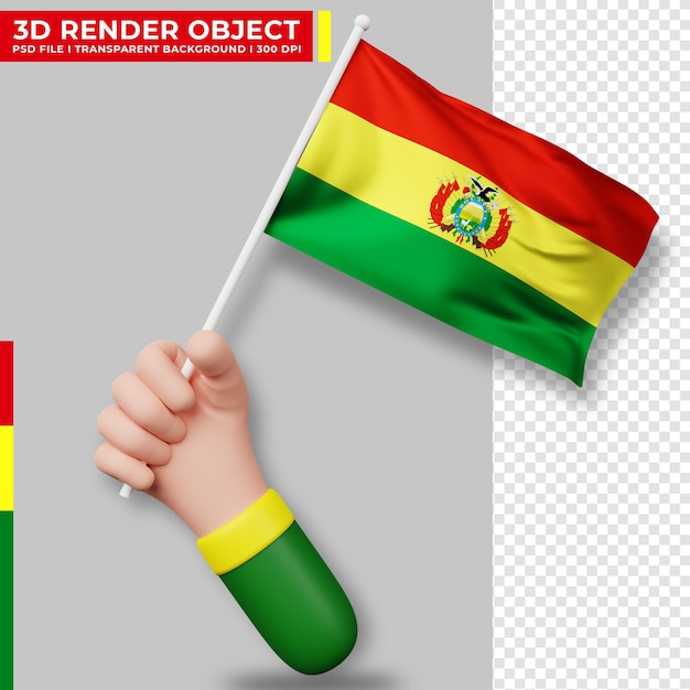 Nette illustration der hand, die bolivien-flagge hält. tag der unabhängigkeit boliviens. länderflagge.