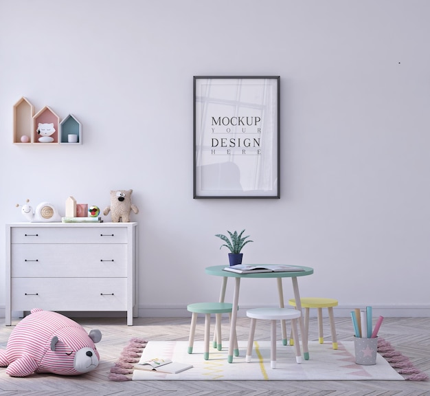 Netter kleiner Kinderklassenkindergarten mit Plakat gerahmtes Modell