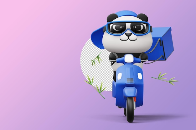 Netter Panda, der auf einem Motorrad reitet Panda-Lieferung 3D-Rendering