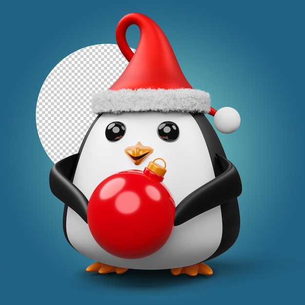 PSD netter pinguin mit weihnachtsmütze frohe weihnachten 3d-rendering