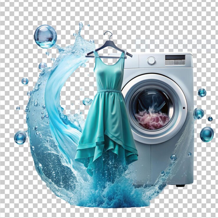 PSD nettoyage des vêtements à la machine à laver sur fond transparent