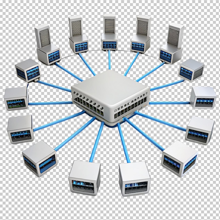 PSD network hub on transparent background