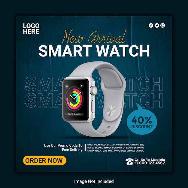 Neue Smartwatch-Kollektion, Werbung in sozialen Medien, Werbe-Banner-Vorlage in PSD