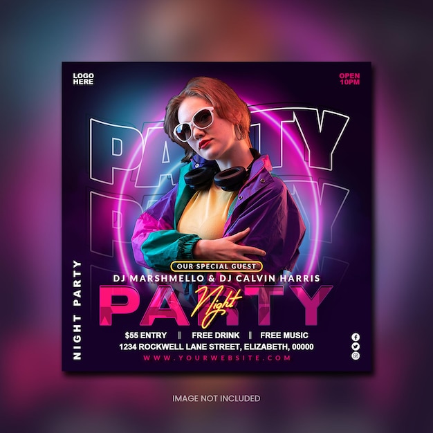 Neuer Nachtparty-Social-Media-Beitrag und Instagram-Vorlagendesign