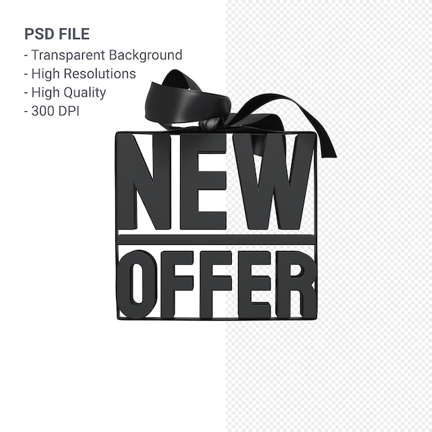 PSD neues angebot verkauf 3d design rendering zum verkauf förderung mit bogen und band isoliert