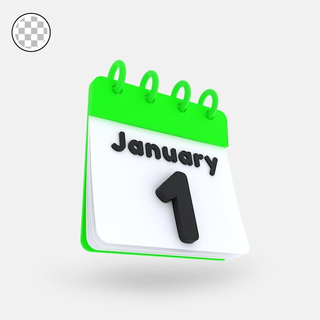 Neujahr 1 januar kalender 3d render seitenansicht