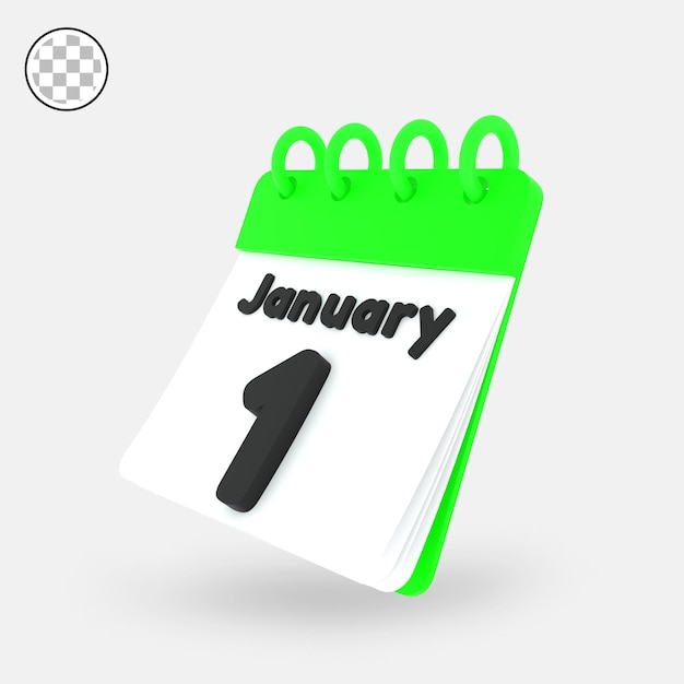 PSD neujahr 1 januar kalender 3d-rendering