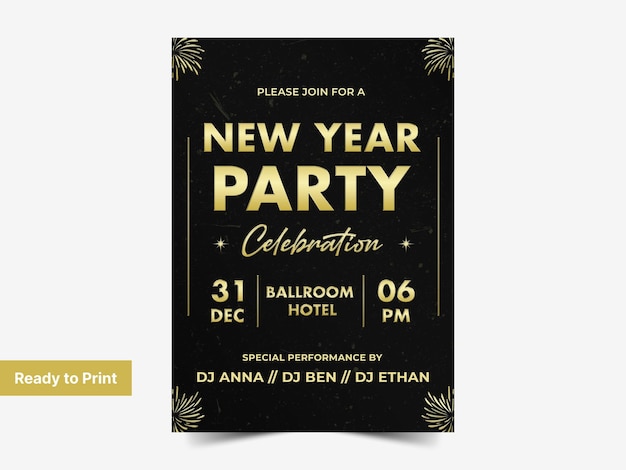 PSD neujahrs-party-flyer mit 3d-symbol